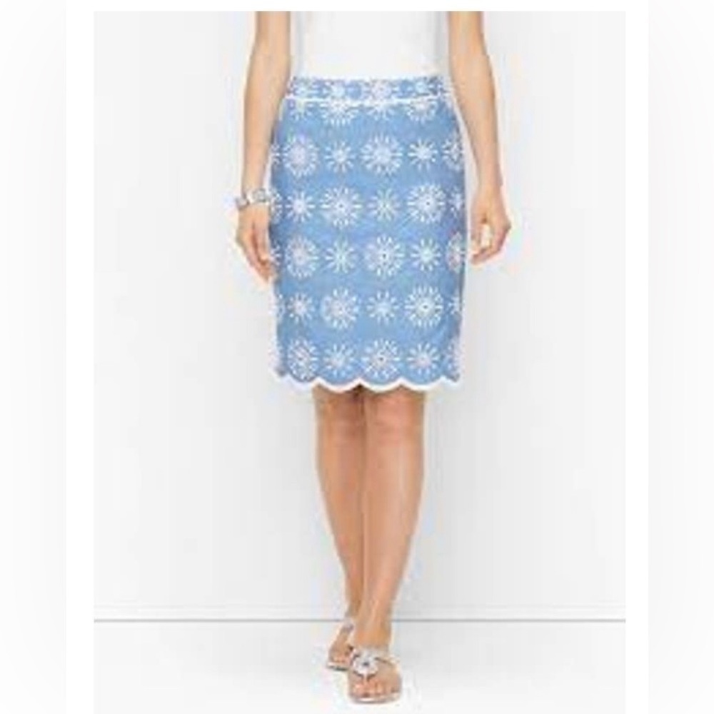 Talbots | Talbots Chambray Eyelet A-line Skirt Embroidered
